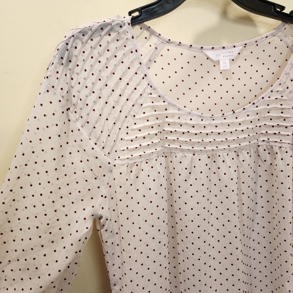 LC Lauren Conrad Cream and Red Polka Dot light weight blouse size L fits M - Picture 2 of 12